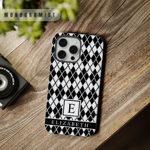 Customizable Black And White Argyle Pattern iPhone 15 Pro Max Case