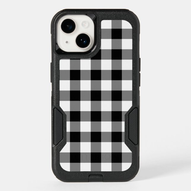 Customizable Black and White Buffalo Plaid Otterbox iPhone Case (Back)