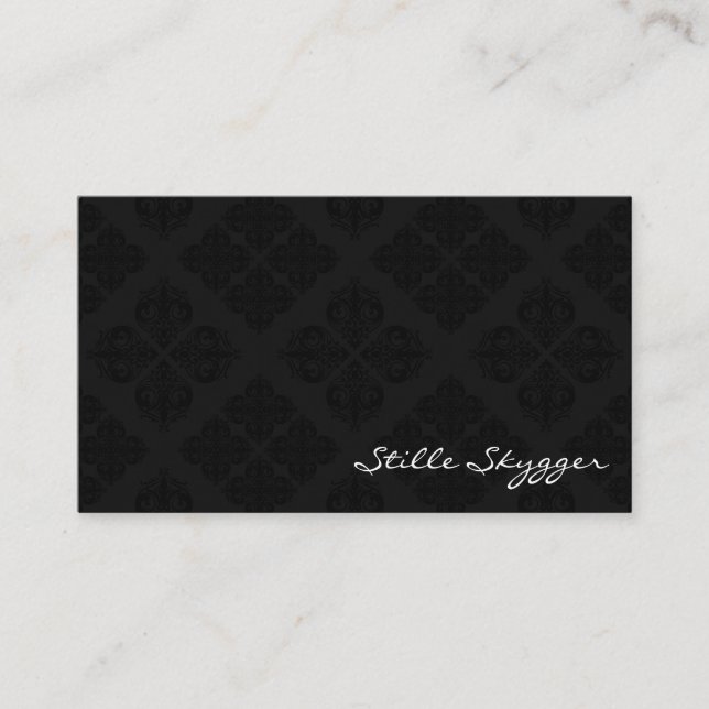 Customizable Black and White Elegant Damask Business Card (Front)