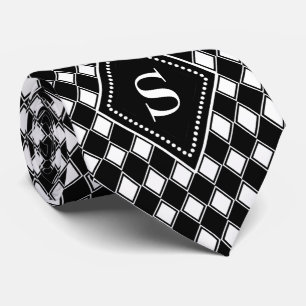 customizable black and white harlequin monogram tie