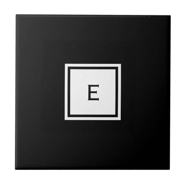 Customizable Black and White Monogram Ceramic Tile (Front)