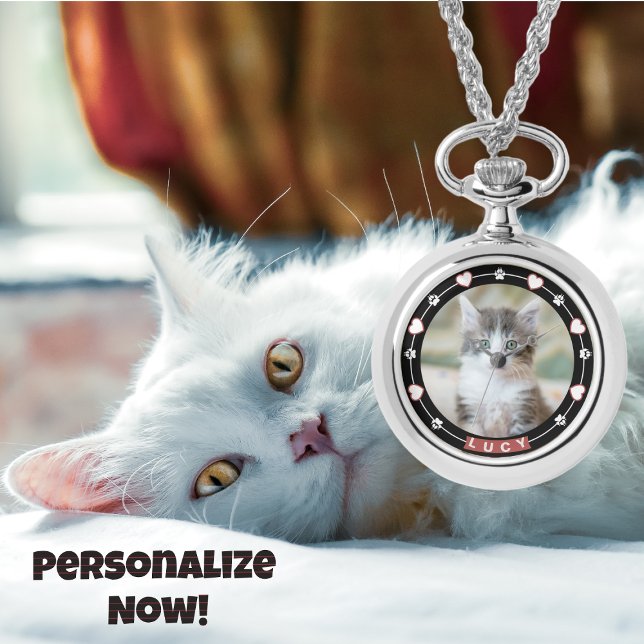 Customizable Black and White Pet Photo and Name Watch (Creator Uploaded)