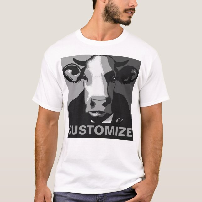 Customizable! Black and White Pop Art Cow Tshirt (Front)