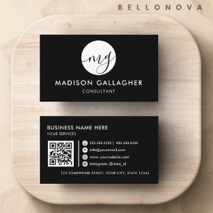 Customizable Black and White Professional Monogram Business Card