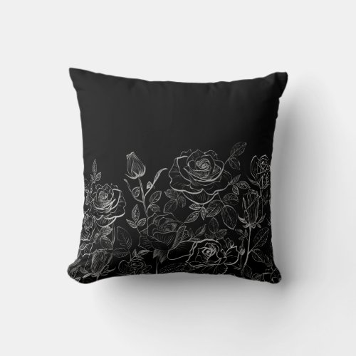 Customizable Black and White Roses Throw Pillow