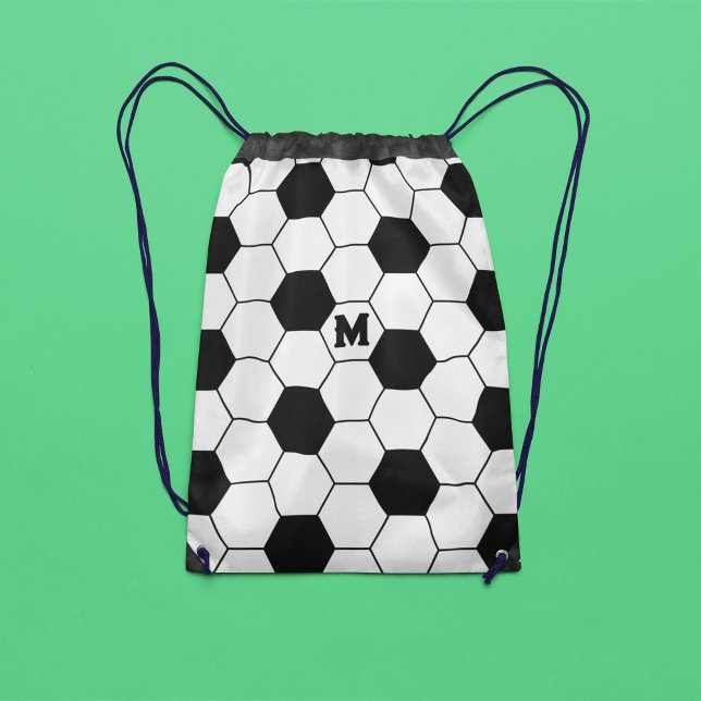 Customizable Black and White Soccer Ball  Drawstring Bag (Creator Uploaded)