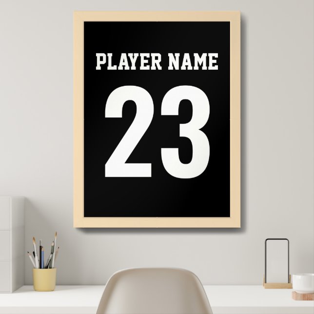 Customizable Black and White Sports Number Design Framed Art (Home Office)