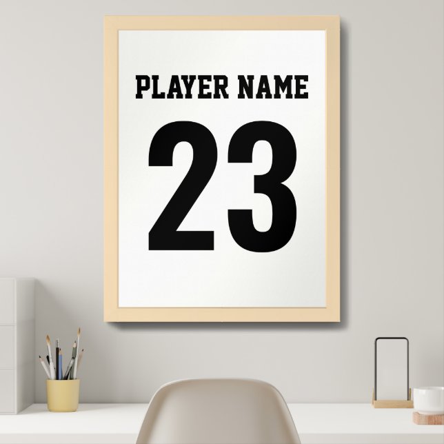 Customizable Black and White Sports Number Design Framed Art (Home Office)
