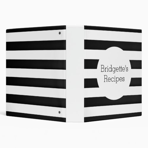 Customizable black and white striped 3 ring binder