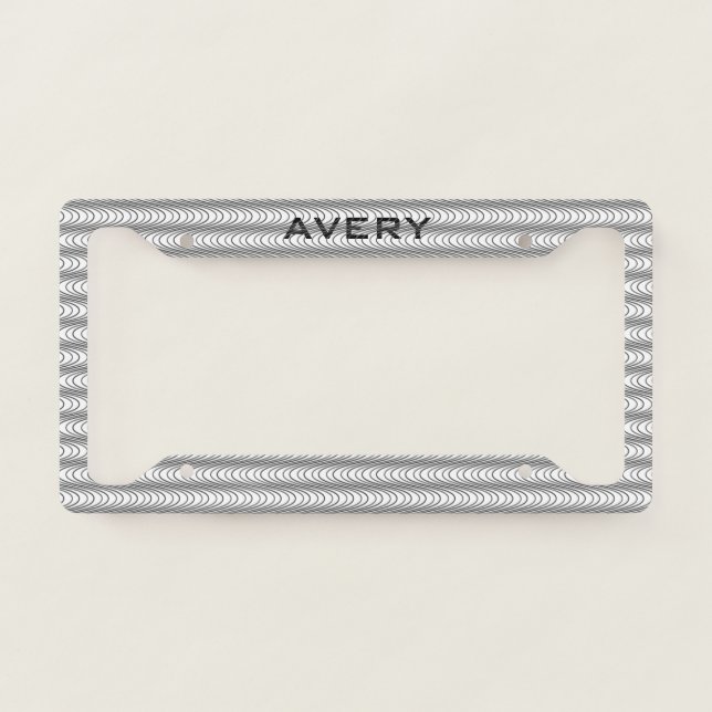Customizable Black and White Trippy Wavy Pattern License Plate Frame (Front)