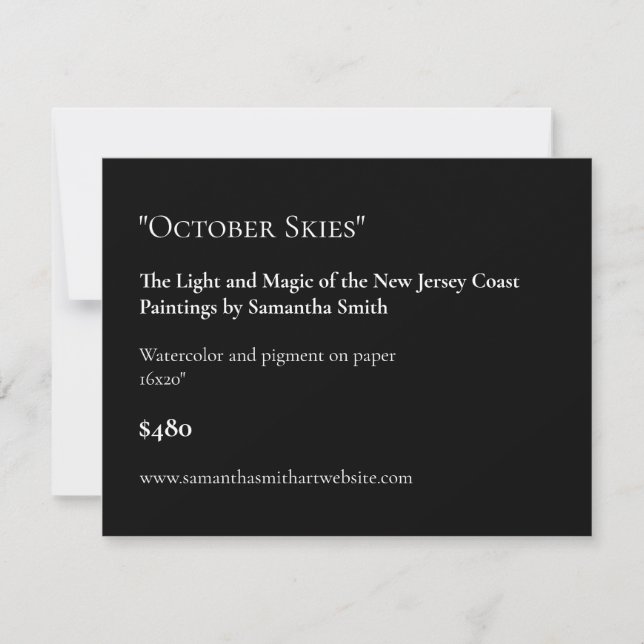 Customizable Black Art Show Display Cards Labels (Front)