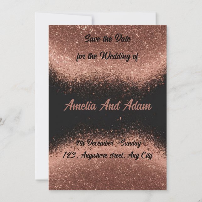 Customizable Black background rose gold Invitation (Front)