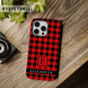 Customizable Black Bright Red Checkered Pattern iPhone 15 Pro Max Case