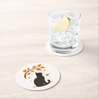 Customizable Black Cat Fall Set of Paper Coasters