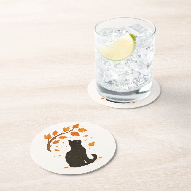 Customizable Black Cat Fall Set of Paper Coasters (Insitu)