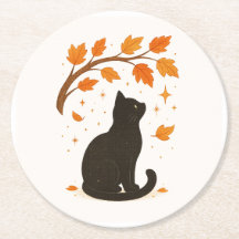 Customizable Black Cat Fall Set of Paper Coasters