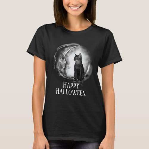 Customizable Black Cat Over the Moon Fantasy T_Shirt