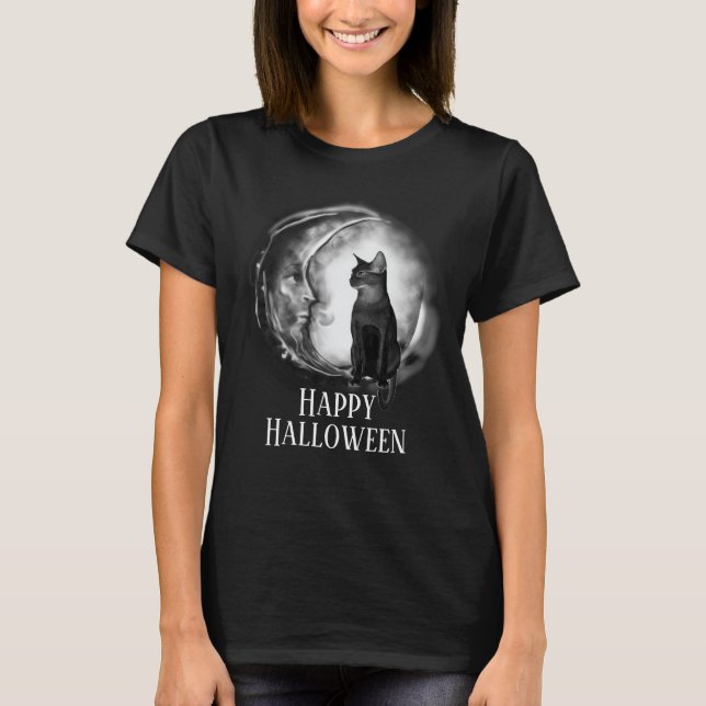 Customizable Black Cat Over the Moon Fantasy T-Shirt (Front)