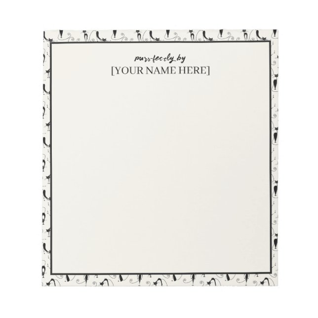 Customizable Black & Cream Chic Purr-fectly Cat Notepad (Front)