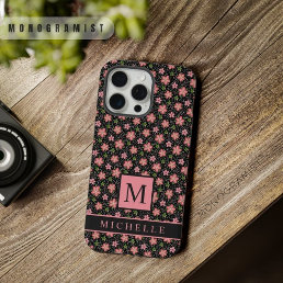 Customizable Black Dot Floral Pink Flowers iPhone 15 Pro Max Case