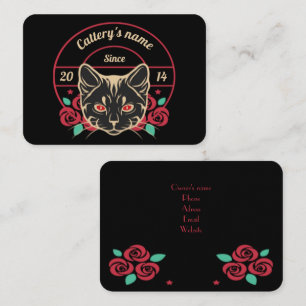 Customizable Black Floral Cattery  Business Card