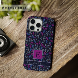 Customizable Black Floral Dark Purple Blue Flowers iPhone 15 Pro Max Case