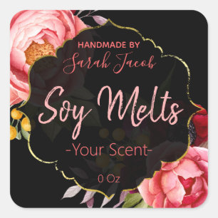 Customizable Black Floral Soy Melt Label Label