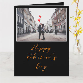 Customizable Black Glossy Trendy Rustic Valentine Card
