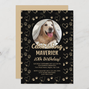 Customizable Black Gold Dog Birthday Party Invitation