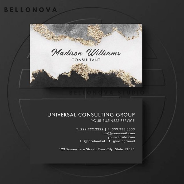 Customizable Black Gold White Grey  Professional Business Card (Customizable Black Gold White Grey Professional Business Card)