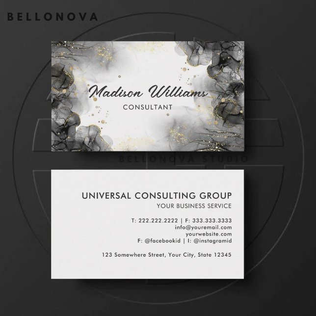 Customizable Black Gold White Grey  Professional Business Card (Customizable Black Gold White Grey Professional Business Card)