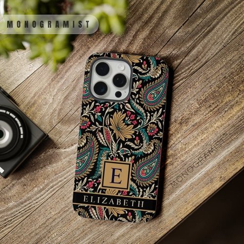 Customizable Black Gold Yellow Paisley Pattern iPhone 15 Pro Max Case