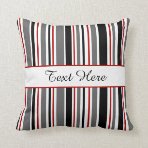 Customizable Black, Gray, Red, White, Stripes Throw Pillow