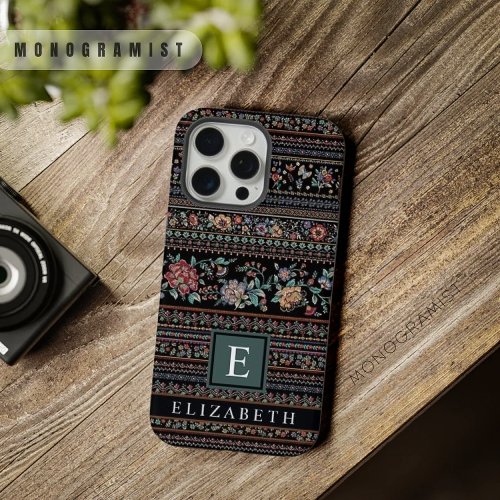 Customizable Black Grey Brown Flowers Floral Aztec iPhone 15 Pro Max Case