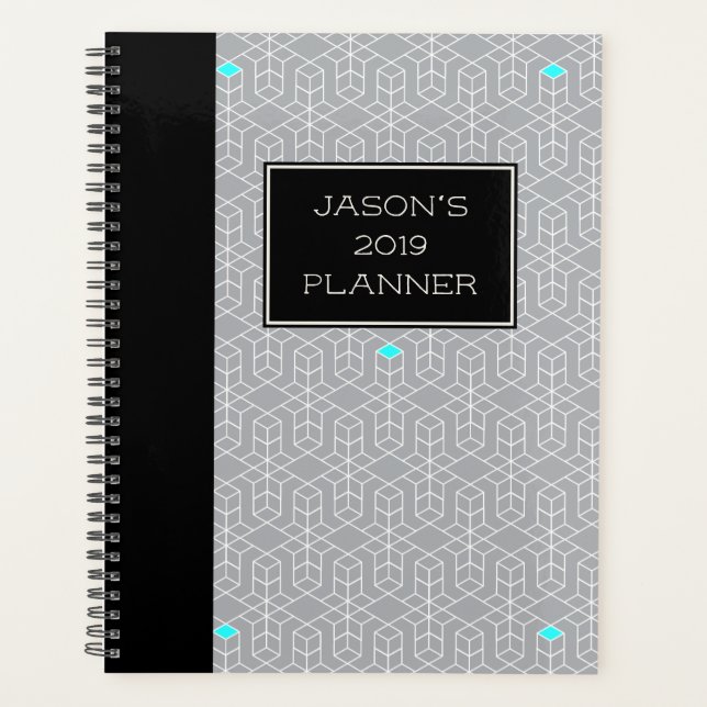 Customizable Black & Grey Geometric Focus Planner (Front)