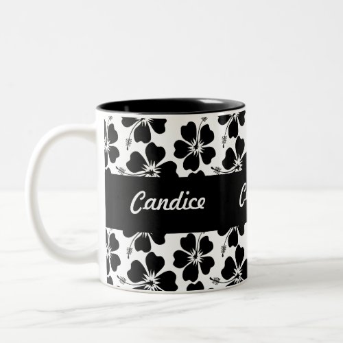 Customizable Black Hibiscus on White Coffee Mug