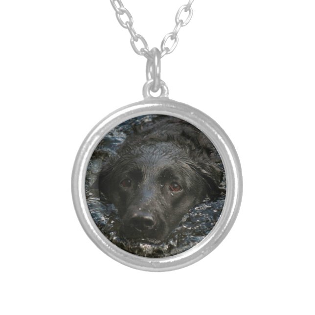 Customizable Black Labrador Retriever Silver Plated Necklace (Front)