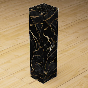 Customizable black marble monogram and name wine box