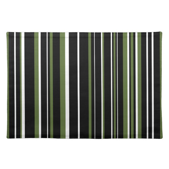 Customizable Black, Olive Green, & White Stripe Placemat (Front)