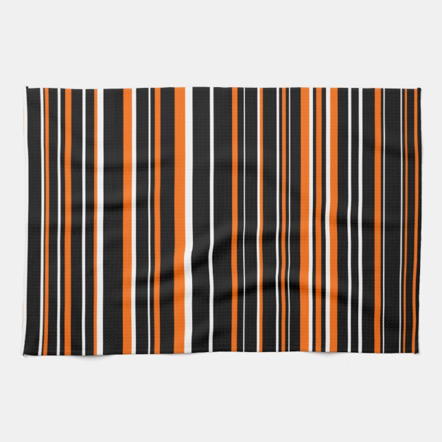 Customizable Black, Orange, & White Stripe Towel (Horizontal)