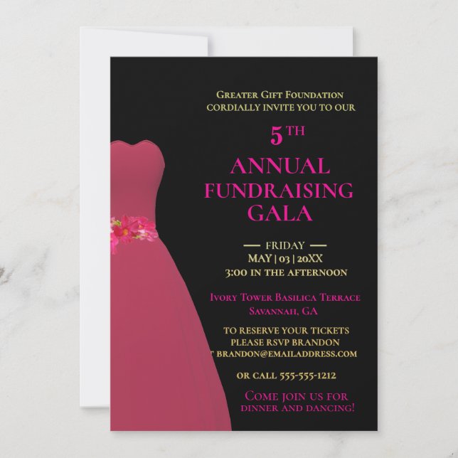 Customizable Black & Pink Annual Fundraising Gala  Invitation (Front)