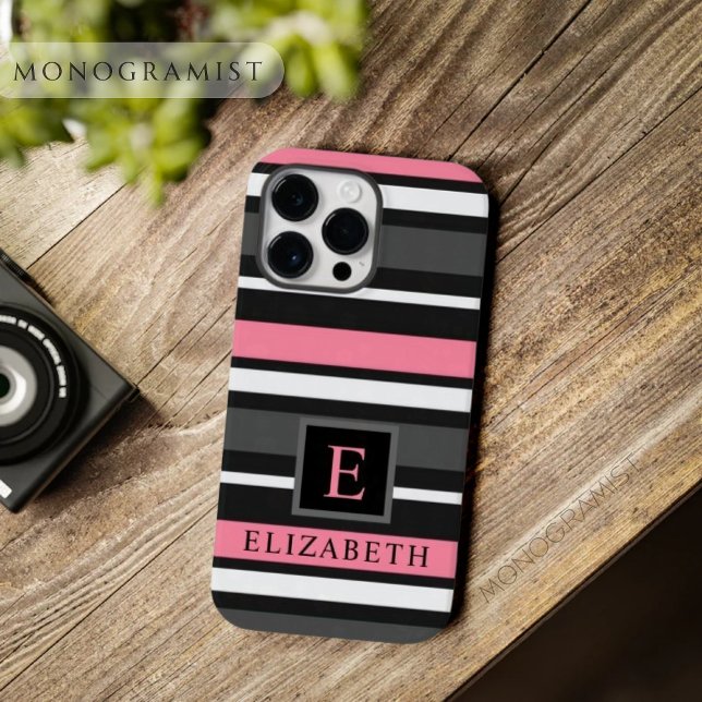 Customizable Black Pink Grey White Stripes  Case-Mate iPhone Case (Customizable Black Pink Grey White Stripes Case-Mate iPhone Case)