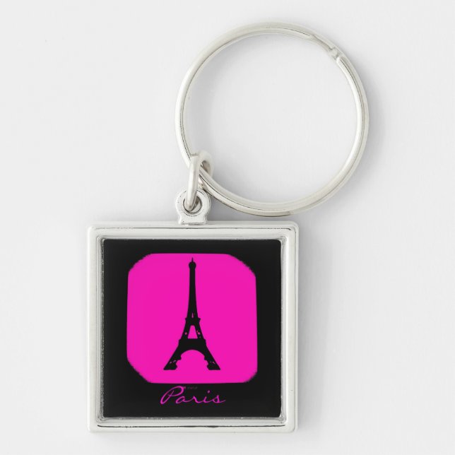Customizable black pink razberry Paris keychain (Front)