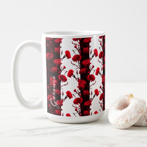 Customizable Black Red Floral Carnation Stripes Coffee Mug