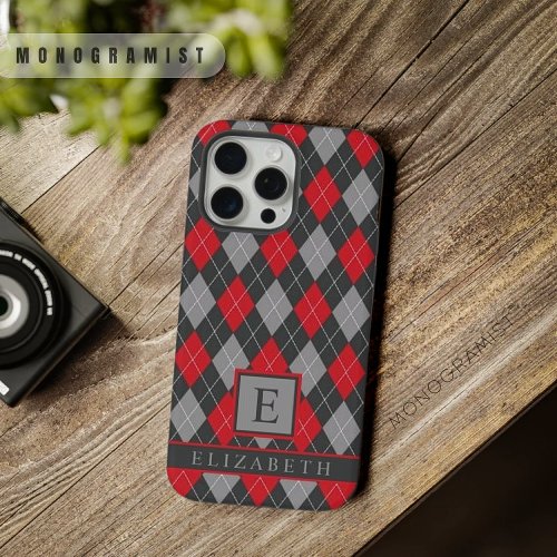 Customizable Black Red Grey Color Argyle iPhone 15 Pro Max Case