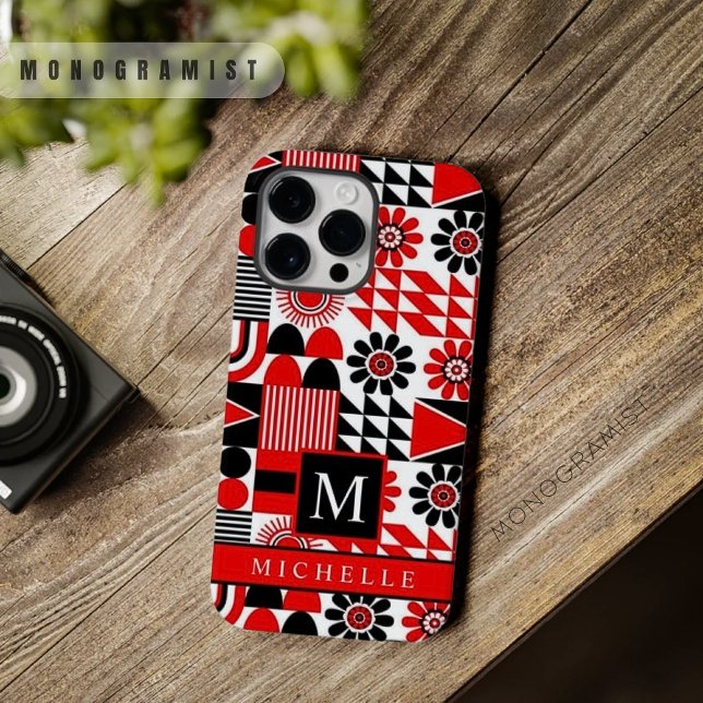 Customizable Black Red White Geometric  Case-Mate iPhone Case (Customizable Black Red White Geometric Case-Mate iPhone Case)