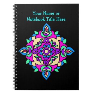 Customizable Black Spiral Notebook Rangoli Pattern