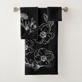 Customizable black towels with white flowers