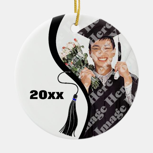 Customizable Black Wave Graduation Ornament (Front)
