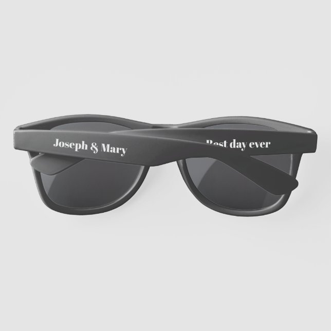 Customizable Black Wedding Guest Party Favor Sunglasses (Back)